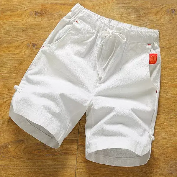 Męskie sznurki jednolite krótkie spodnie wygodne bawełniane lniane spodenki plażowe odzież męska siłownia szorty do biegania