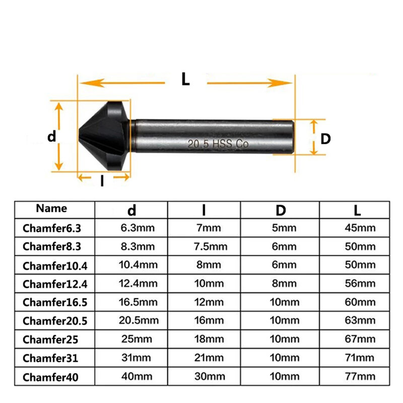 1pc M35 3 Flute 90Degree Titanium Plating Countersink Drill Bit Chamfering Tools Cutter Chamfer 6.3/8.3/10.4/12.4/16.5/20.5mm