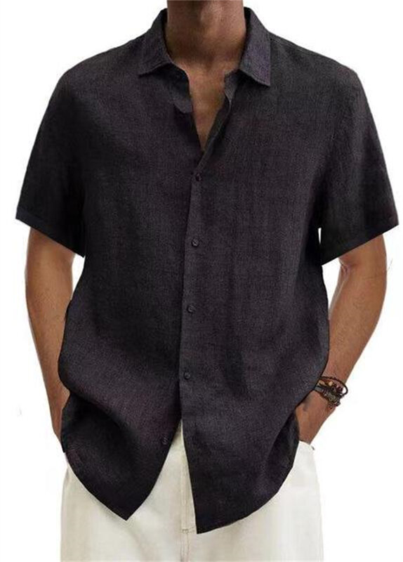 Summer Men Turn to Collar Short-sleeved Buttons Loose and Loose Top Tops of Oversized S-5XL
