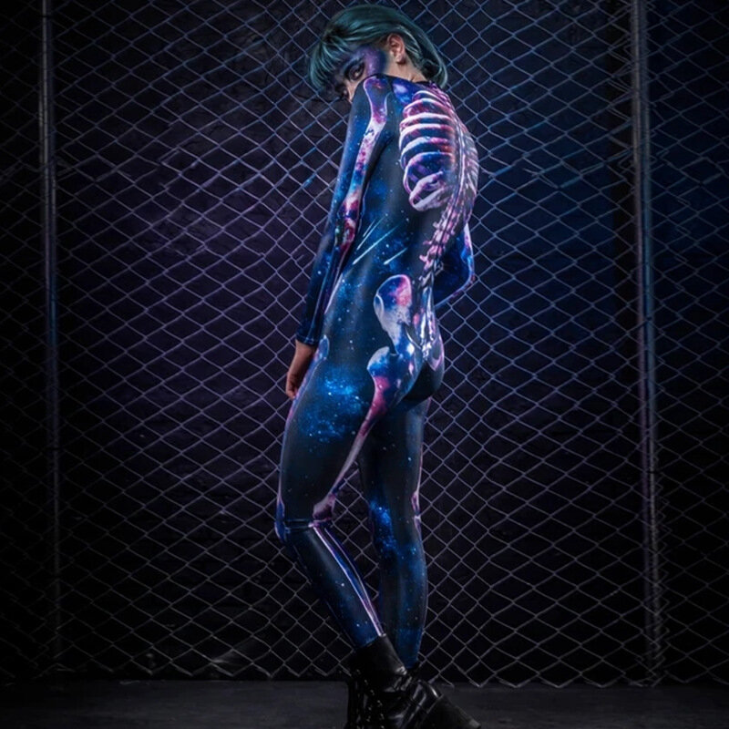 Macacão esqueleto de Halloween para mulheres, bodysuit cosplay, bodysuit feminino, fantasias assustadoras, roupas adultas de festa de carnaval