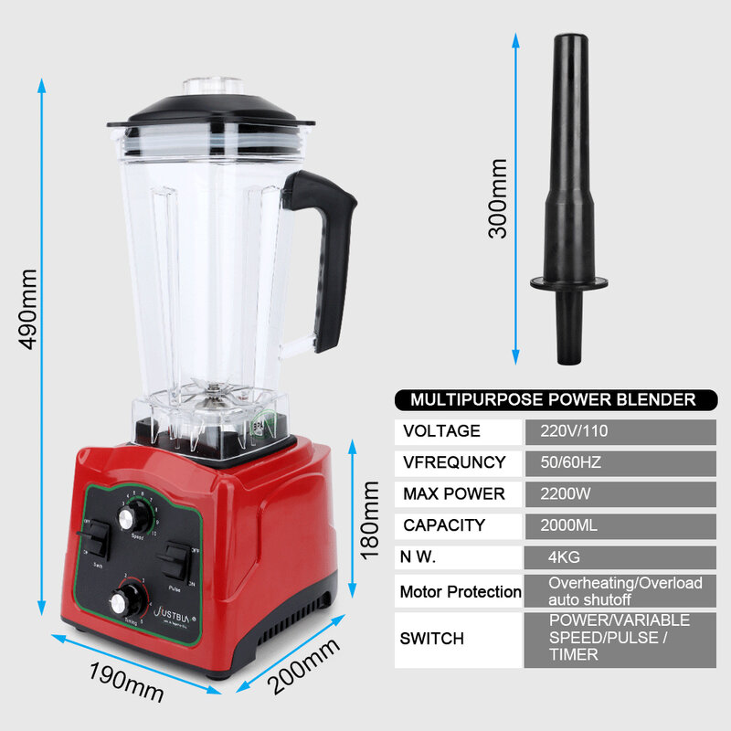 2022 Updated 8 Blades 2200W Heavy Duty Commercial Professional Blender Mixer Food Processor Japan Blade Juicer Ice Smoothie