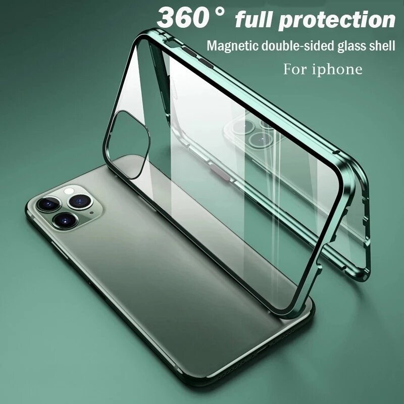 Luxury Phone Case For IPhone X XR XS 6 6S 7 8 11 12 13 Plus Mini SE Pro MAX 2020 360 Double Glass Shell Magnetic Adsorption Case