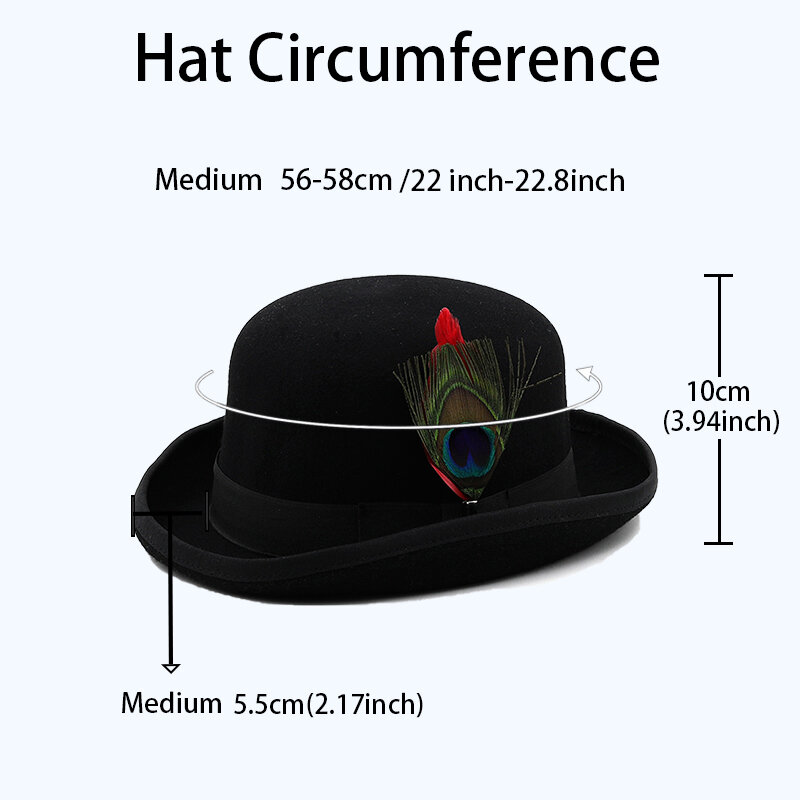100% Wool Jazz Fedoras Hats For Men New Feather Accessories Bowler Hat Women Fashion Party Formal Derby Hats Classic Church Cap