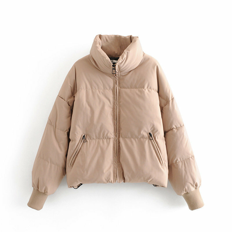 Autumn and Winter New Women's Urban Casual Solid Color Long Sleeve Standing Neck Loose Parkas Cotton Coat