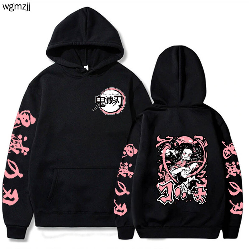 Hoodie Kartun Anime Pakaian Wanita Pria Demon Slayer Kimetsu No Yeyang Streetwear Print Atasan Pullover Besar