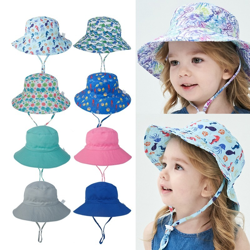 Fashion Summer Baby Hat for Girl Boys Kids Bucket Hat Spring Autumn Travel Beach Hat Baby Cap Sun Hats with Windproof Rope 2022