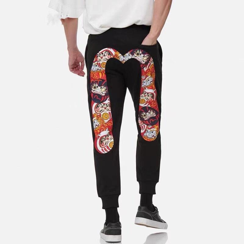 Pantalones casuales para hombre, chándal con estampado M, largos de algodón, estilo Retro japonés, Otoño e Invierno