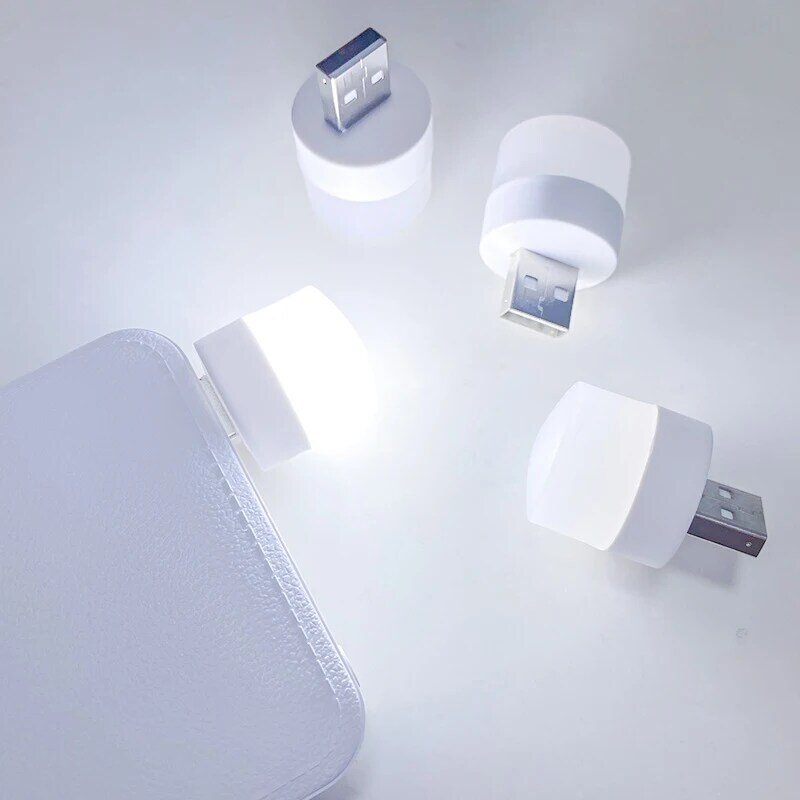 Miniluz LED de bolsillo de 5V y 1W, lámpara con enchufe USB, Banco de energía, carga USB, luces para libros, lámparas de protección ocular de lectura redondas pequeñas, 1 ud.