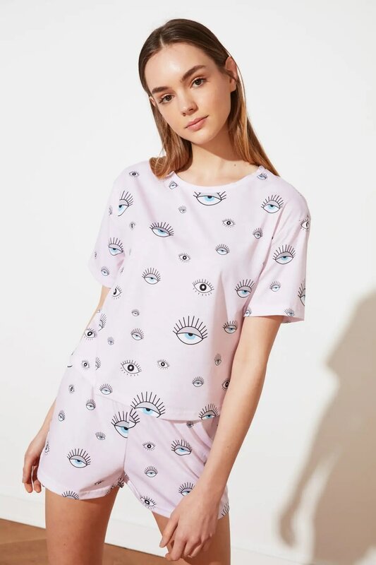 Trendyol wzorzyste dzianinowe piżamy komplet THMSS21PT0759