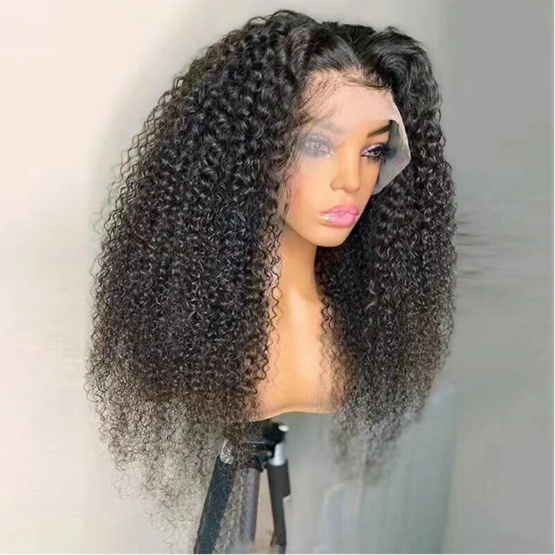 Kinky Curly Natural Soft 26Inch Long Lace Front Wig For Black Women 180% Density Preplucked Heat Resistant Fiber Hair Daily wear