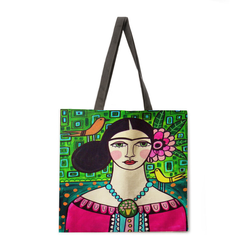 Bolso de compras para mujer, bolsa de compras grande con estampado de chica india, bolso de mano de diseñador