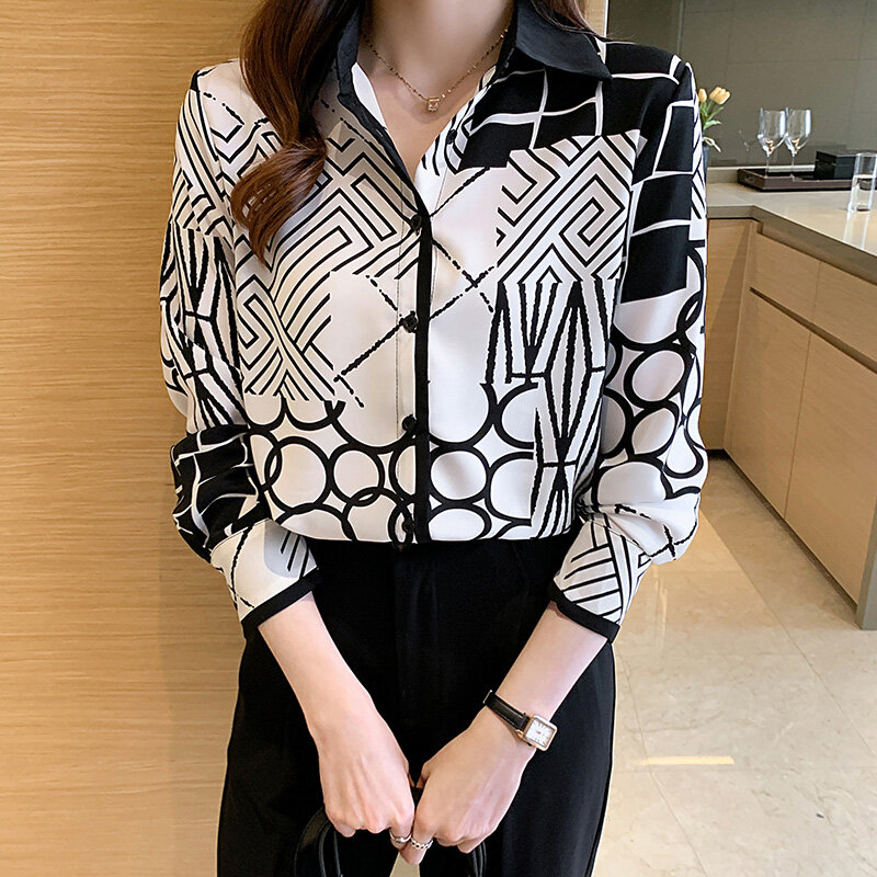 Camisa de impressão feminina 2022 primavera commuter tendência de moda projetada manga longa topo feminina camisas mujer botão para cima camisa xadrez