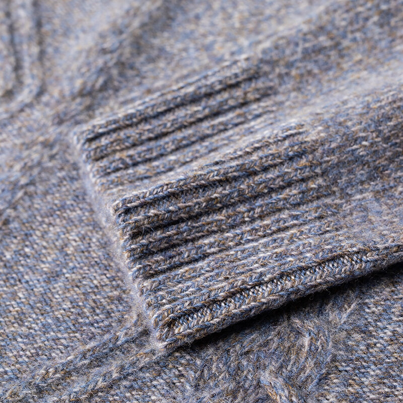 Suéter de cuello redondo para hombre, ropa gruesa de invierno, lana pura, aguja gruesa, tejido Jacquard, jersey de fondo
