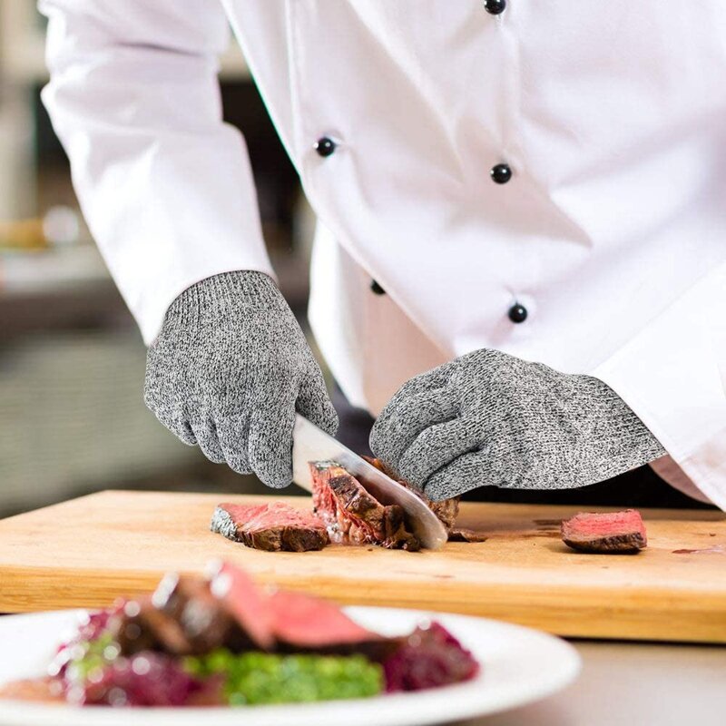 Перчатки с защитой от порезов для пищевых продуктов, 4 пары, 5 уровней защиты рук, перчатки для кухни, 2 пары больших и 2 пары средних