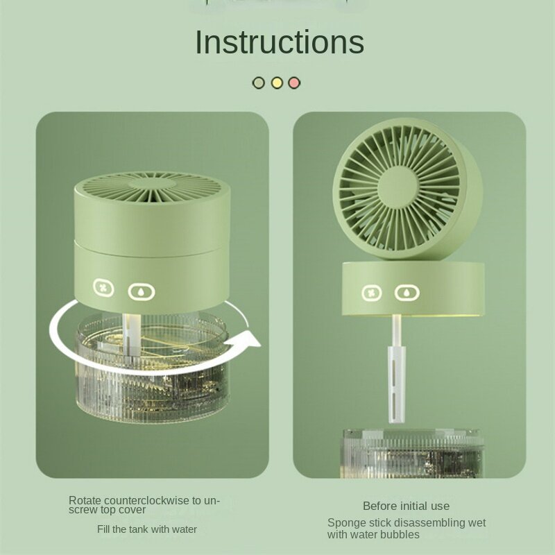 Ventilador de refrigeração com spray, mini ventilador usb, turbina de mesa dobrável, humidide ar frio, multifuncional, com luz noturna