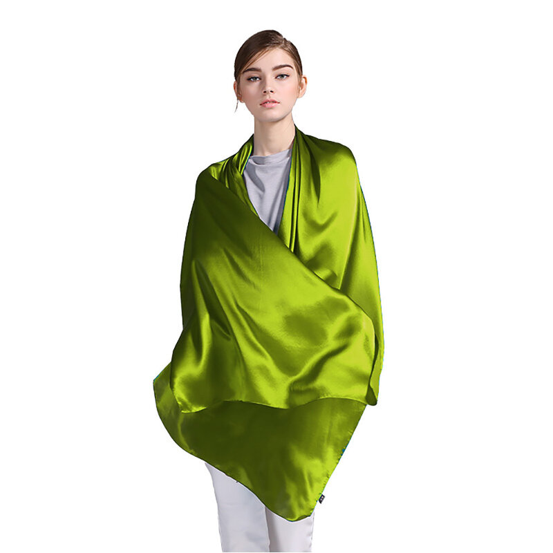 100% mulberry seda cetim lenço de seda pura mulher longo xale 55x180cm cor sólida amarelo verde 46
