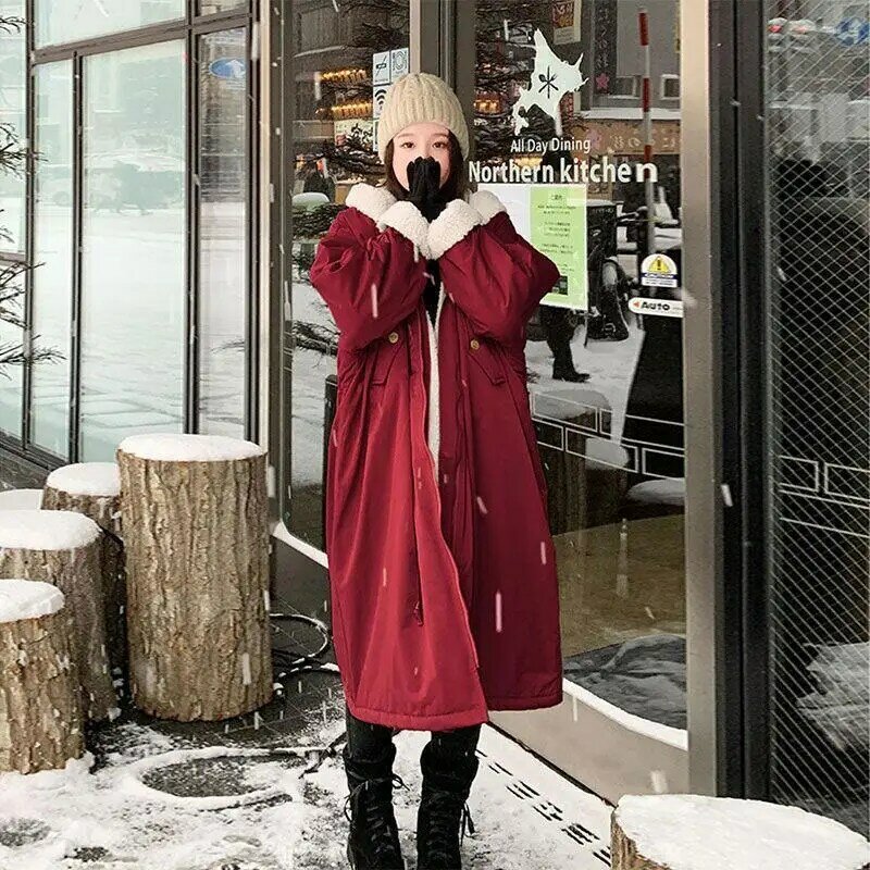 Aksamitna Parka bawełniany płaszcz płaszcz z wełny jagnięcej żeński koreański wersja luźna nowa zimowa średniej długości Ins kurtka narzędziowa