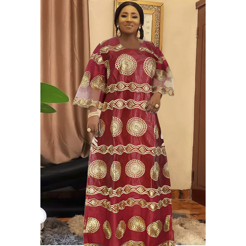 Женское платье макси с вышивкой H & D, кружевное платье в африканском стиле из Анкары и Базина, элегантный хиджаб, 2022