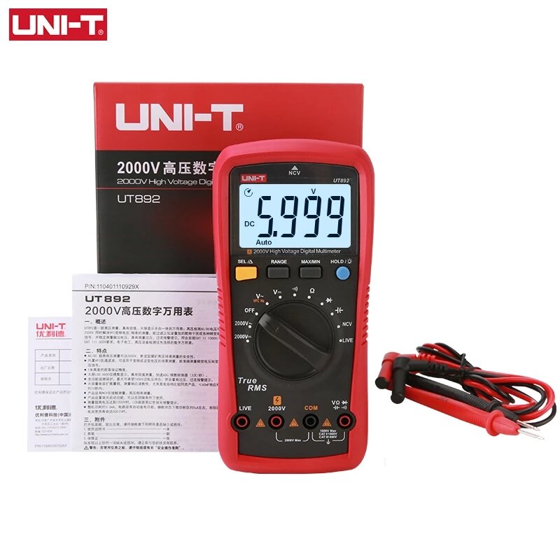 UNI-T Multimeter Digital UT892 2000V AC DC Voltmeter True RMS Kapasitor Tester Frekuensi Meter NCV LIVE Test