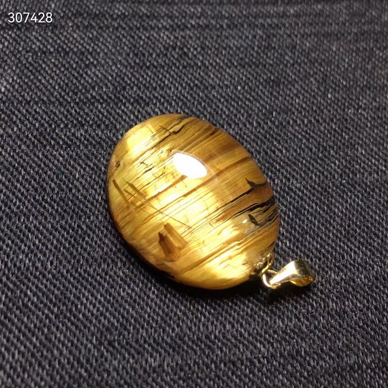 Ожерелье из натурального золота с кулоном из рутилированного кварца, 17*13*7 мм, бразильское овальное 18-каратное золото, ювелирные изделия для ...