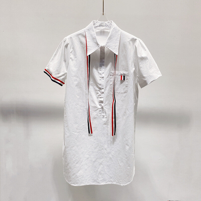 Wysokiej jakości koreańska moda TB wiosna/lato francuski styl akademia muszka Temperament mała koszulka z krótkim rękawkiem sukienka damska
