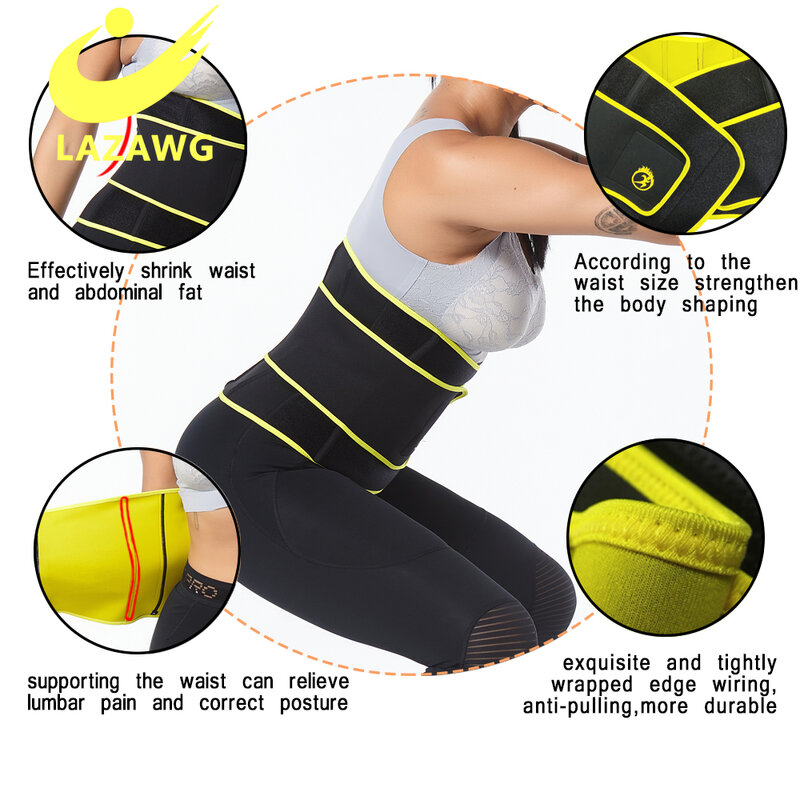 Lazawg cintura trimmer cinto feminino faja redutores cintura trainer ajustável queimador de gordura sauna cintura mais magro exercício fitness espartilho