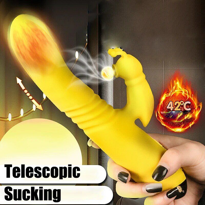 Ogrzewanie królik wibrator kobiet masturbacja teleskopowe ssanie dildo symulacja dla kobiet orgazm G spot Sex zabawki Anal Vibrador