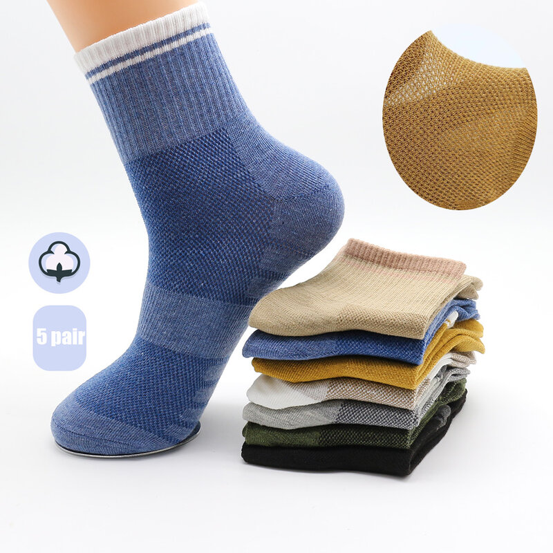 Calcetines cortos de algodón para hombre, calcetín de malla transpirable, informal, deportivo, absorbe el sudor, conjunto de 5 unidades