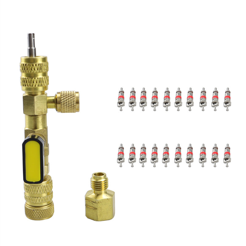 Valve Core Remover/Installer with Dual Size SAE 1/4 & 5/16 Port Air Conditioning Line Repair Tools for HVAC R32 R410A