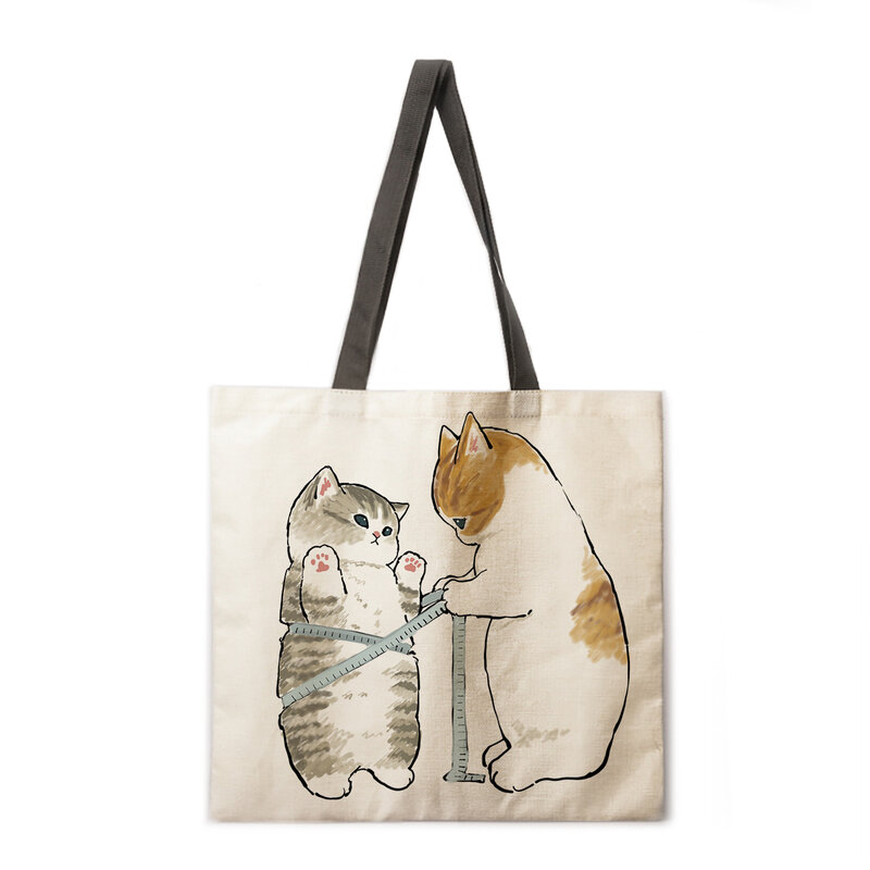 Pintura a óleo gato impresso bolsa feminina casual bolsa feminina bolsa de ombro dobrável saco de compras praia bolsa bolsas