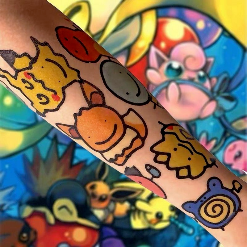 Stiker tato tahan air tahan lama anak-anak laki-laki perempuan hadiah ulang tahun mainan hadiah Anime Pokemon lucu kartun Pikachu