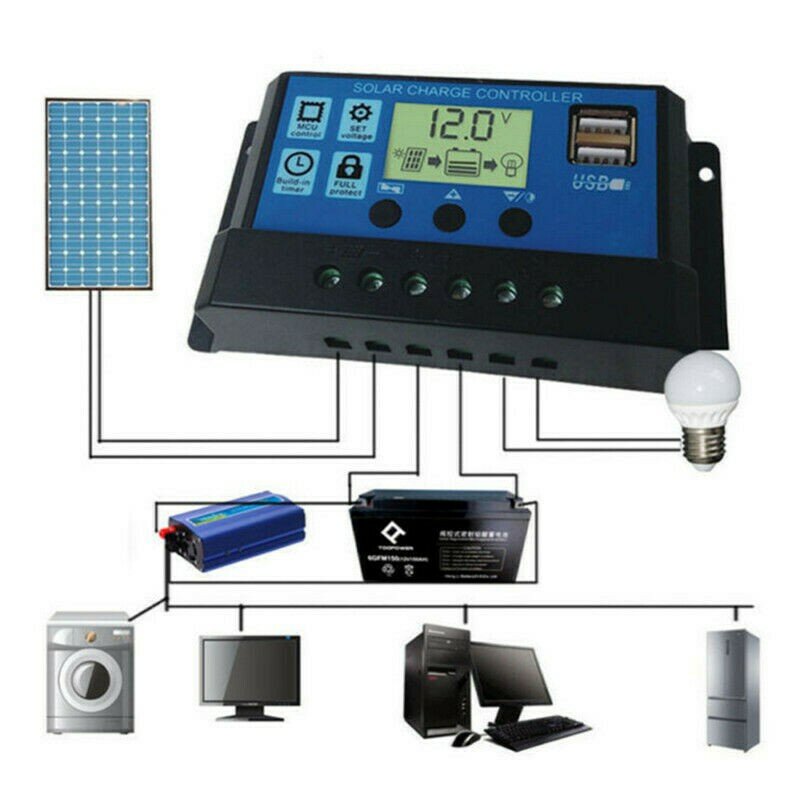 ШИМ-Регулятор солнечной панели, контроллер заряда, фотоконтроллер с автоматическим слежением фокуса, 12 В/24 В, ЖК-дисплей, двойная фотография