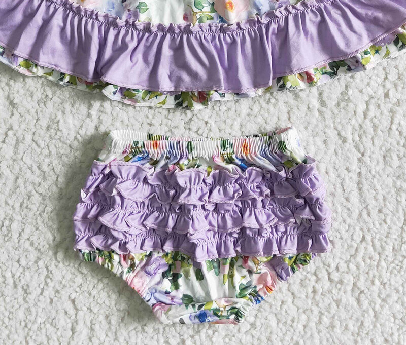 키즈 여름 복장 민소매 탑 플라워 프린트 2 개 세트 Baby Girl Clothes Bummies Set