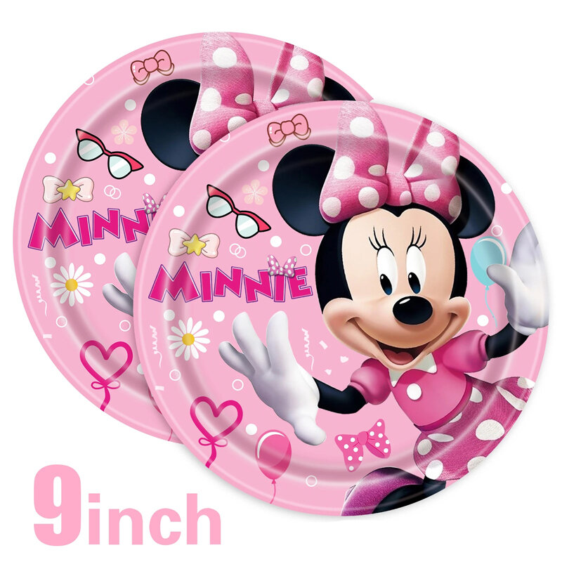 Minnie Mouse Tema Dekorasi Pesta Ulang Tahun Perlengkapan Pesta Bayi Piring Cangkir Serbet Taplak Meja Peralatan Makan Pesta Sekali Pakai