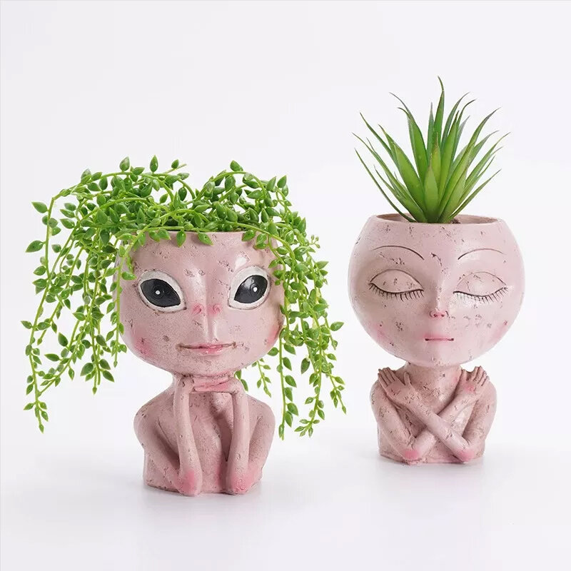 2022 새로운 여자 얼굴 머리 화분 재배자 즙이 많은 식물 냄비 꽃병 그림 정원 홈 장식 북유럽 탁상 장식 Dropship