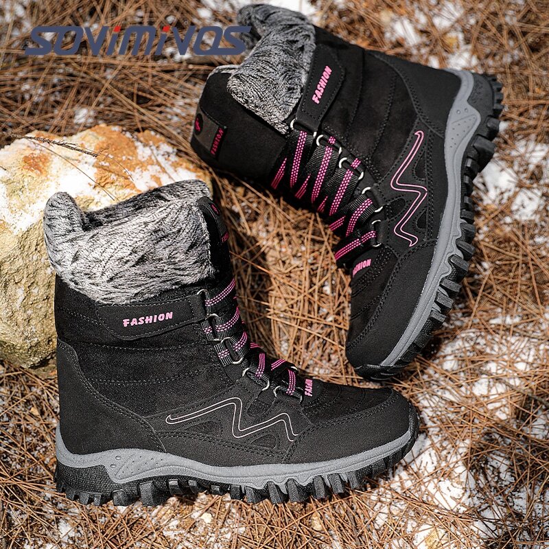 Stivali da donna scarpe invernali impermeabili piattaforma stivali da neve da donna stivali invernali alla caviglia caldi con tacchi di pelliccia spessa Botas Mujer 2022