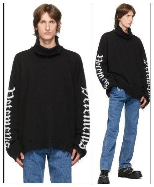 2022 new men and women ripped turtleneck sweater, Vetements autumn and winter fashion personality design sweater