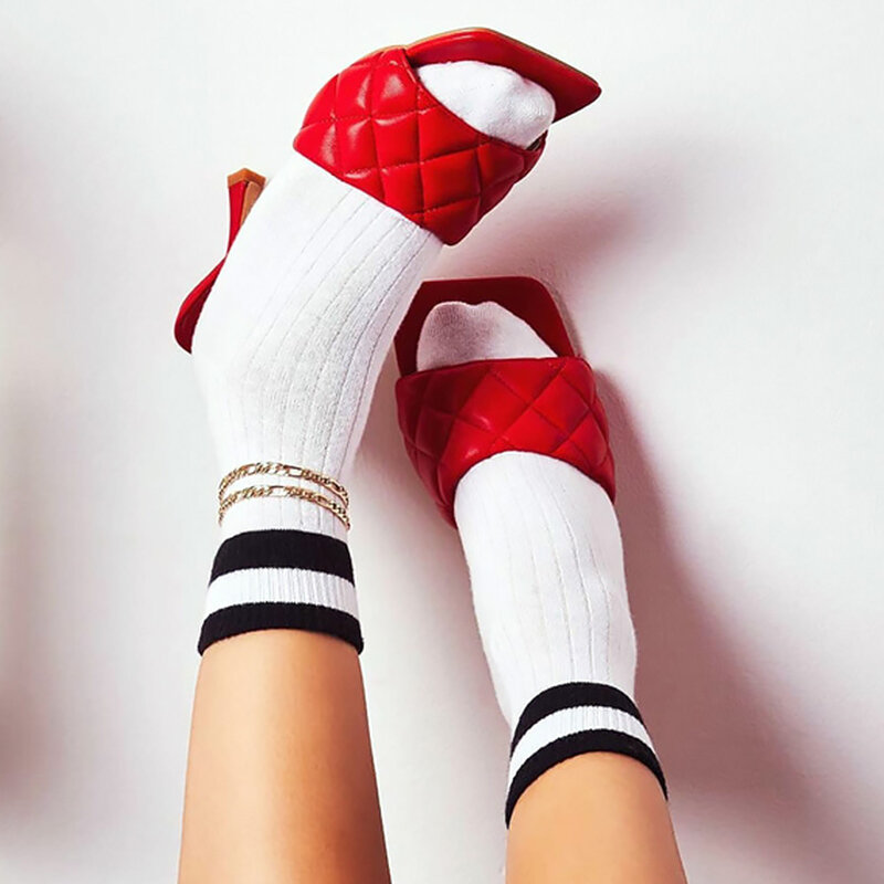 Sandalias de tacón alto para mujer, zapatos a cuadros de marca de lujo, sexys, para fiesta, 41-43 talla grande, verano, 2020