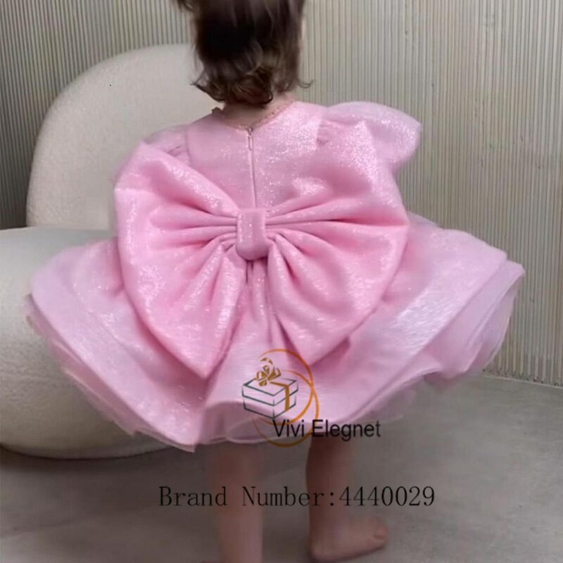 Женское платье-пачка длиной до колена, Розовые Платья с цветочным принтом для девочек, пышные платья с коротким рукавом для детского дня рождения