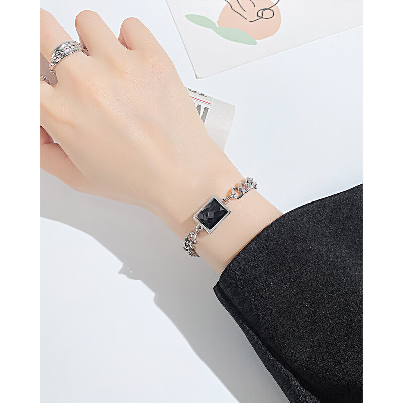 2022 Silver Personalized Simple and Easy To Match Stainless Steel Bracelet Ins Fashion Hip Hop Square Zircon Bracelet for Women