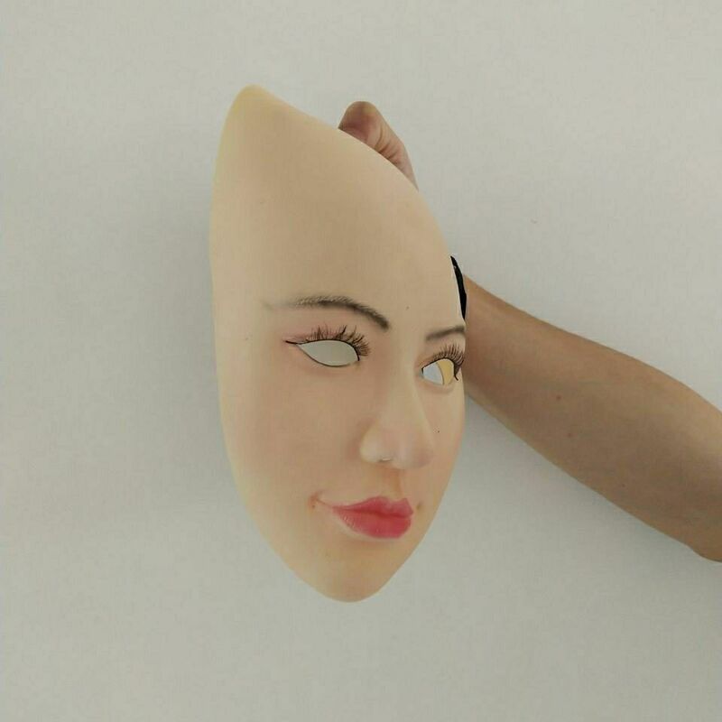 Mascarilla de látex realista para mujer, máscara de cabeza de piel para vestido cruzado, estilo asiático, novedad de 2022