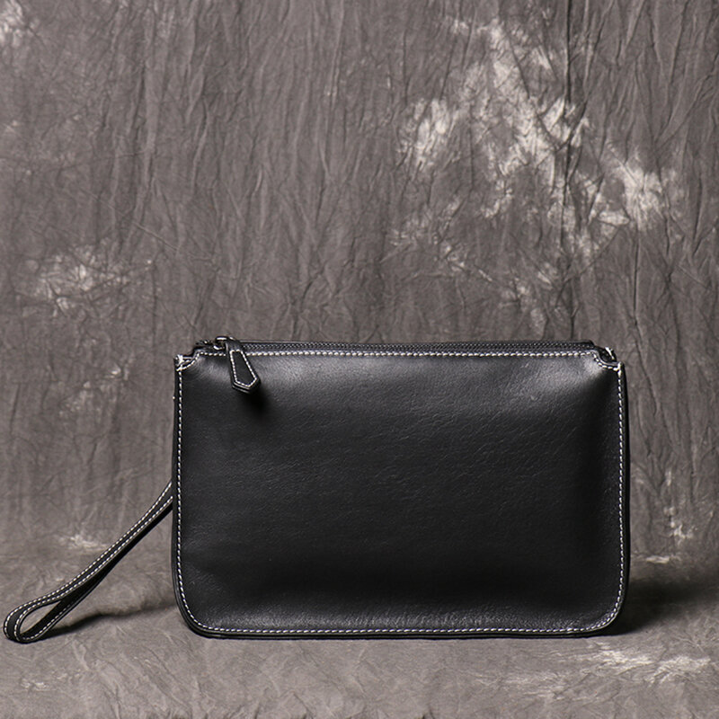 تصميم جديد الرجال اليومية حقيبة صغيرة Envelope المغلف حقيبة يد الموضة بسيطة الذكور جلد طبيعي أسود حقيبة سفر عادية