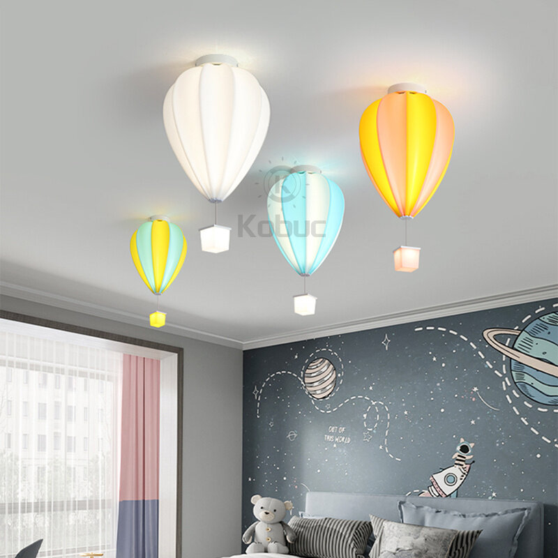 Kobuc 2022 New Style Children Room Ceiling Chandelier Light Cartoon Hot Air Balloon Dimming Ceiling Pendant Light for Bedroom