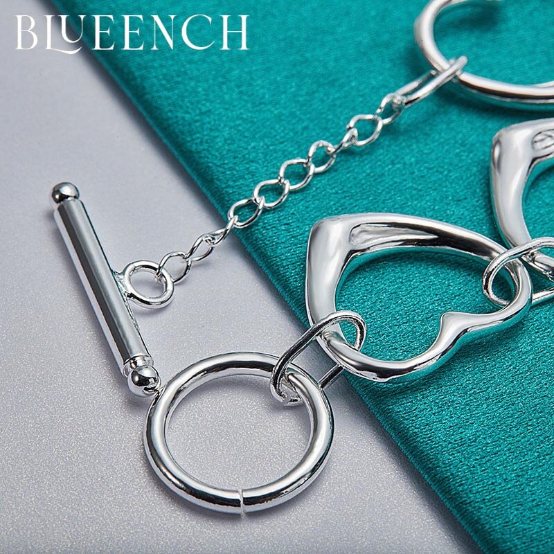 Blueench 925 prata esterlina coração pêssego ot chain pulseira para mulher diário data jóias de moda