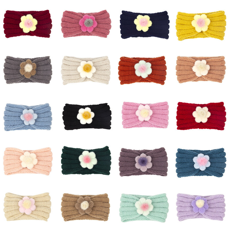 Bandeau pour bébé fille, Turban en tricot à fleurs, pour nouveau-né, accessoires pour cheveux, couvre-chef pour enfants, automne hiver