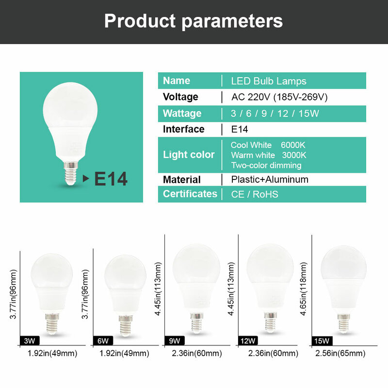 Bombilla LED E27 para el hogar, lámpara de CA 220V, potencia Real de 45W, 20W, 18W, 15W, 12W, 9W, 6W, 3W, 4/6/8/10 piezas