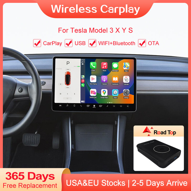 ROAD TOP adaptador inalámbrico CarPlay para Tesla Model 3 Model Y Model S X Apple Car Play, conexión automática para iPhone Waze