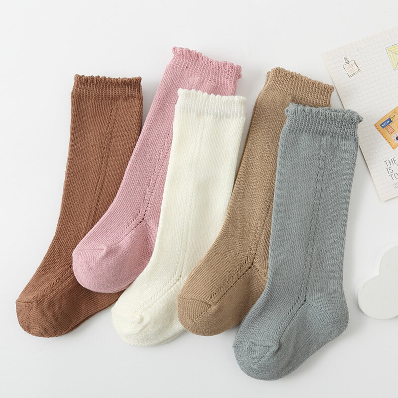 0〜24ヶ月の赤ちゃんと女の子のための高品質の綿の靴下,ストッキング,新生児,子供,かわいい,膝の高さ