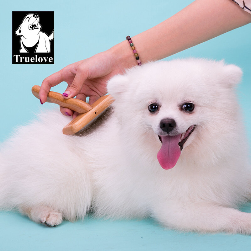 Truelove pet pente cão gato escova de cabelo com bambu wwooden lidar com pet limpeza grooming escova cão acessórios tlk20131