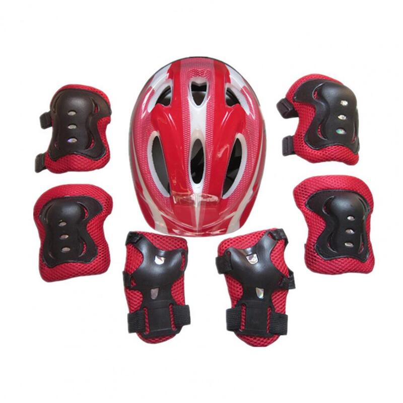 Heavy Duty 7Pcs/ Set Delicate Cycling  Helmet Knee Elbow Pad Set PVC Palm Guards Wear Resistant   for Skatings